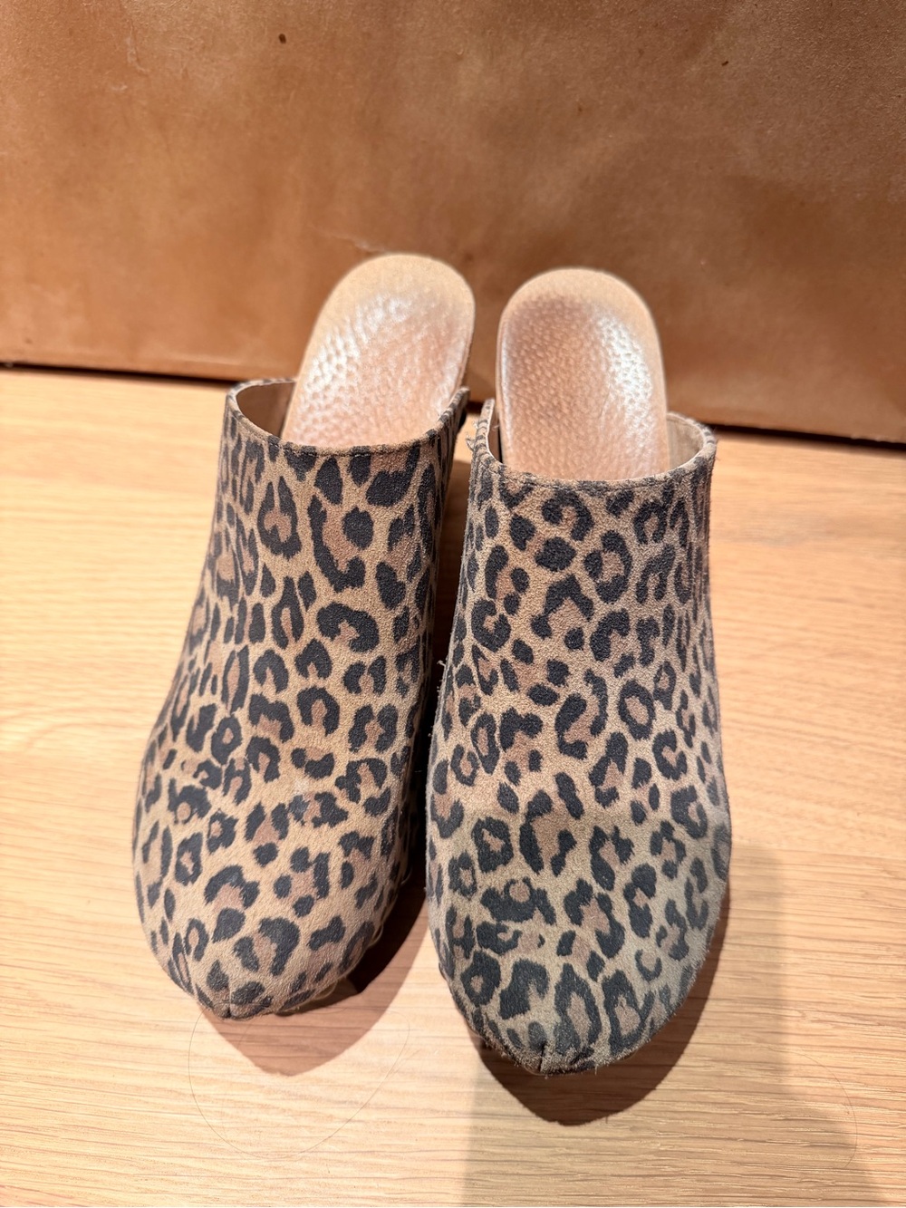 Free People Leopard-Print Slip-On Mules in Tan and Black